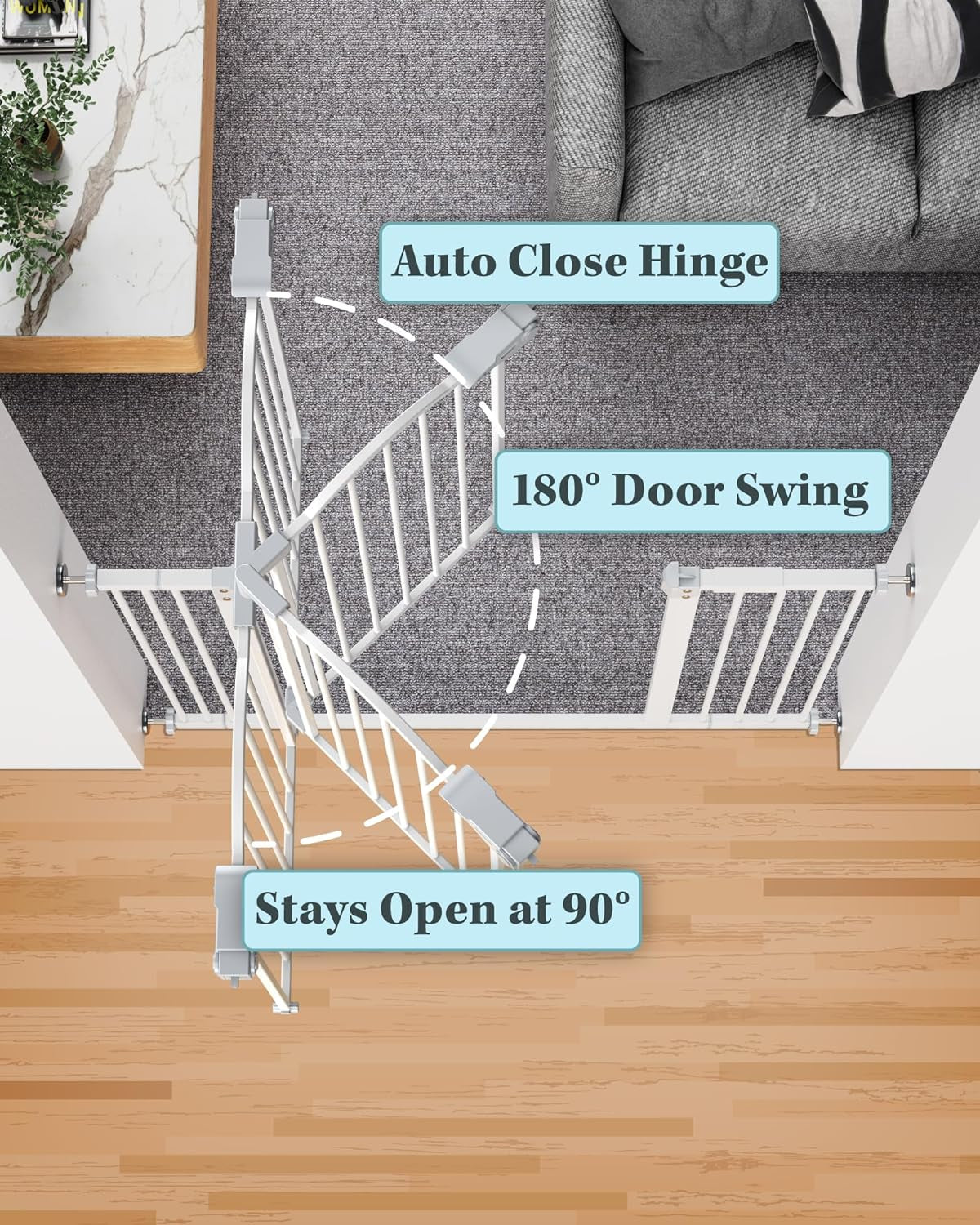 29-39.6" Baby Gate for Pets, Auto Close Both Sides Dog Gate with One-Hand Opening, 30" Tall Safety Gates for Stairs, Hallways, Bedrooms, Wall Pressure Mount No Drill, White